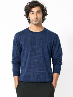 Rare Rabbit - Ensign Primary Navy Blue Printed Sweatshirt
