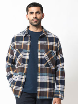 Rare Rabbit - Gustro Primary Navy Blue Checks Shaket