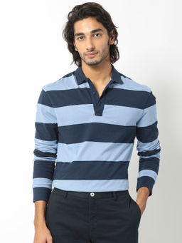 Rare Rabbit - Karen Dusky Blue Stripe Polo T-Shirt
