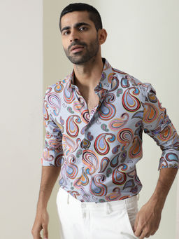 Rare Rabbit - Marsh Ls Primary Light Blue Paisley Print Shirt