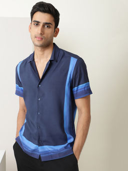 Rare Rabbit - Quben Primary Navy Blue Print Shirt