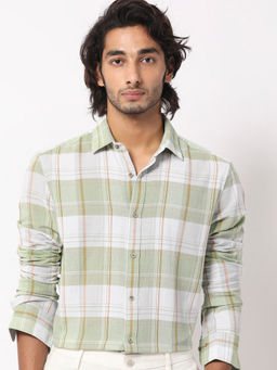 Rare Rabbit - Riga Primary Olive & White Checks Shirt