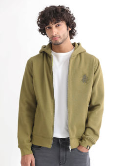 Rare Rabbit - Scribble Primary Olive Solid Hoodie