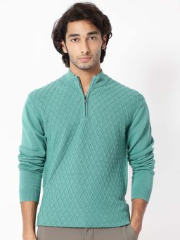 Rare Rabbit - Troyo Pastel Green Self Design Sweater