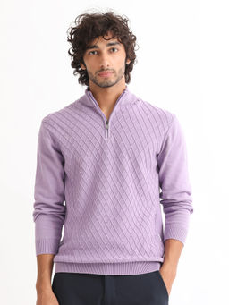 Rare Rabbit - Troyo Pastel Purple Self Design Sweater