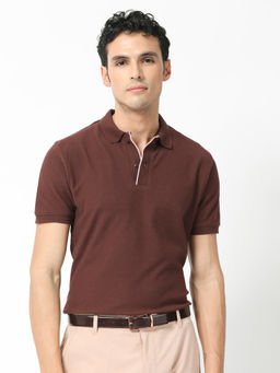 Rare Rabbit - Turino Primary Brown Solid Polo T-Shirt