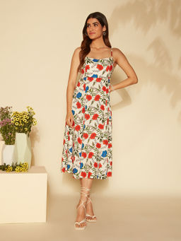 Twenty Dresses by Nykaa Fashion - White Floral Strappy Midi Dress