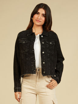 Twenty Dresses by Nykaa Fashion - Black Full Sleeves Solid Denim Jacket