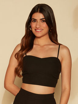 Twenty Dresses by Nykaa Fashion - Black Sweetheart Neck Solid Crop Top