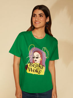 Twenty Dresses by Nykaa Fashion - Green Round Neck Slogan Tshirt