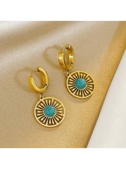 Scoup - Blue Hoop Earrings with Circular Pendant
