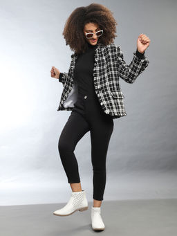 Campus Sutra - Black Women Checks Stylish Casual Blazer