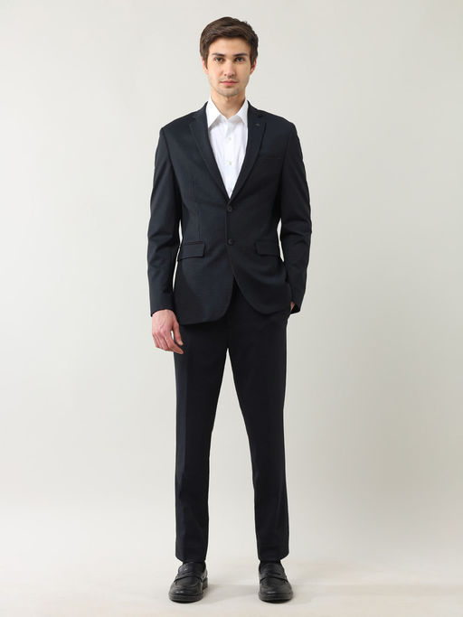 Arrow Navy Blue Men's Zero Calorie Slim Fit Knitted Blazer with Trouser (Set of 2)