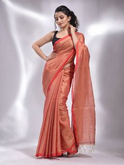 CHARUKRITI - Pink Tissue Handwoven Soft Saree with Unstitched Blouse