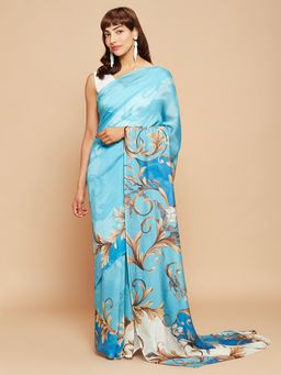 Navyasa By Liva - Baroque Opulence Blue Saree with Unstitched Blouse