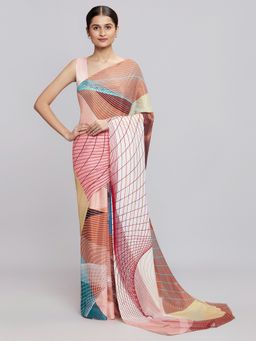 Navyasa By Liva - Spatial Symmetry Beige Saree with Unstitched Blouse