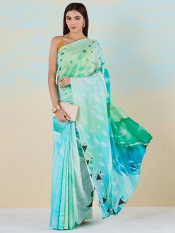 Navyasa By Liva - Pastel Plumes Blue Saree with Unstitched Blouse