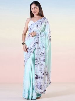 Navyasa By Liva - Oriental Landscape Blue Saree with Unstitched Blouse