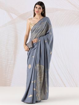Navyasa By Liva - Mystique Plumage Grey Saree with Unstitched Blouse