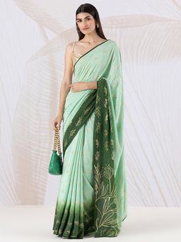Navyasa By Liva - Ombre Bloom Green Saree with Unstitched Blouse