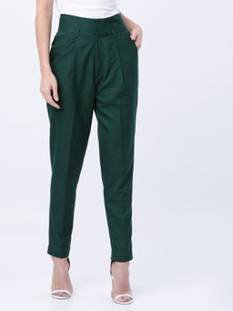 TOKYO TALKIES - Women Green Regular Fit Solid Peg Formal Trouser