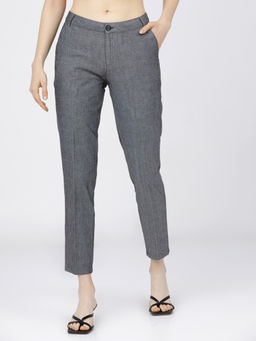 TOKYO TALKIES - Women Grey Melange Tapered Fit Casual Trouser