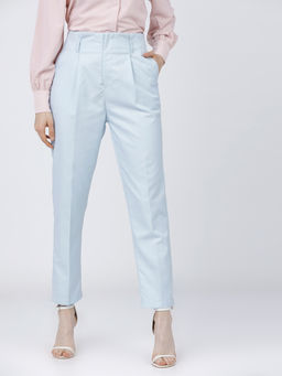 TOKYO TALKIES - Blue Tapered Fit High-Rise Cigarette Formal Trouser