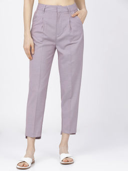 TOKYO TALKIES - Lavender Tapered Fit High-Rise Casual Trouser