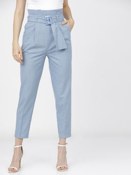 TOKYO TALKIES - Blue Tapered Fit Easy Wash Casual Trouser with Belt