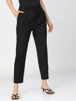 TOKYO TALKIES - Women Black Tapered Fit Easy Wash Casual Trouser