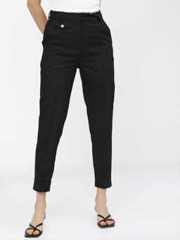 TOKYO TALKIES - Women Black Tapered Fit Casual Trouser