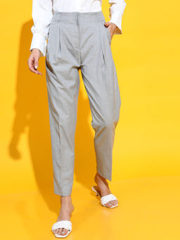 TOKYO TALKIES - Grey Solid Regular Fit Formal Trouser