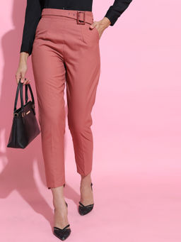 TOKYO TALKIES - Chic Pink Solid Casual Trouser