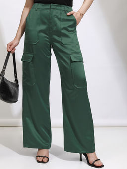 TOKYO TALKIES - Women Solid Cargo Pocket Wide Leg Casual Trouser
