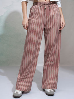TOKYO TALKIES - Women Striped Casual Wide Leg Relaxed Pant