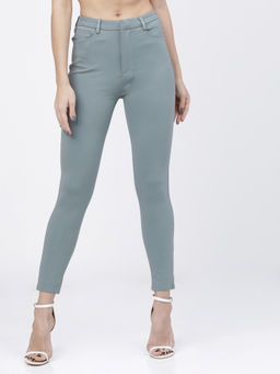 TOKYO TALKIES - Women Dusty Green Solid Slim Fit Regular Casual Trouser
