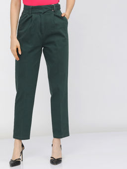 TOKYO TALKIES - Women Green Tapered Fit Casual Trouser