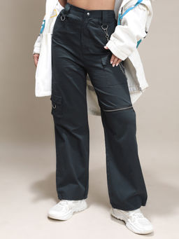 TOKYO TALKIES - Women High-Rise Black Cargo Pant