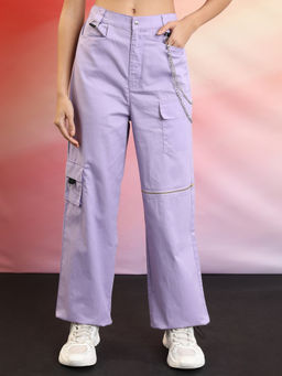 TOKYO TALKIES - Women High-Rise Lavender Cargo Pant