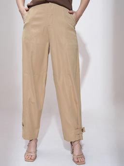 TOKYO TALKIES - Women Brown Solid Straight Fit Formal Trouser