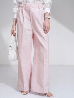 TOKYO TALKIES - Women Solid Wide Leg Tailor Pink Formal Trouser