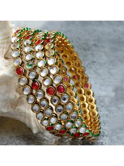 Karatcart - (Set Of 4) Antique Gold Plated Kundan Bangles for Women
