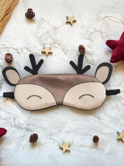 Indigifts - Reindeer Christmas Eye Mask with Gel Eye Mask For Travel (Brown)