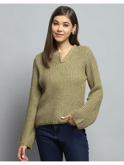 Monte Carlo - Womens Green Round Neck Full Sleeve Sweater