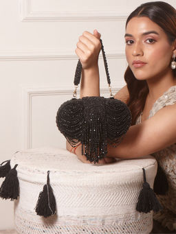 FOREVER NOOR - Black Jaal Studded Evening Clutch