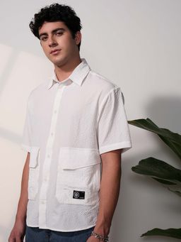 LOCOMOTIVE - Men White Popcorn Textured Oversized Shirt