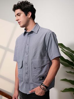 LOCOMOTIVE - Men Grey Popcorn Textured Oversized Shirt