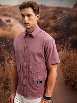 LOCOMOTIVE - Men Dusky Pink Textured Relaxed Fit Shirt