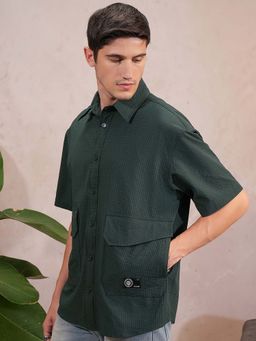 LOCOMOTIVE - Men Green Textured Oversized Shirt