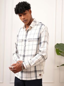 LOCOMOTIVE - Men Off White Mocklino Checks Oversized Overshirt